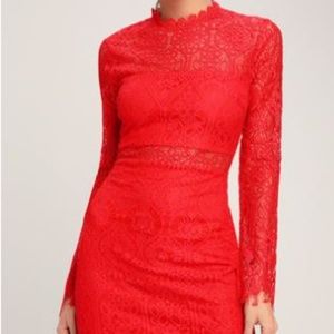 Appetite for Seduction Red Lace Long Sleeve Dress